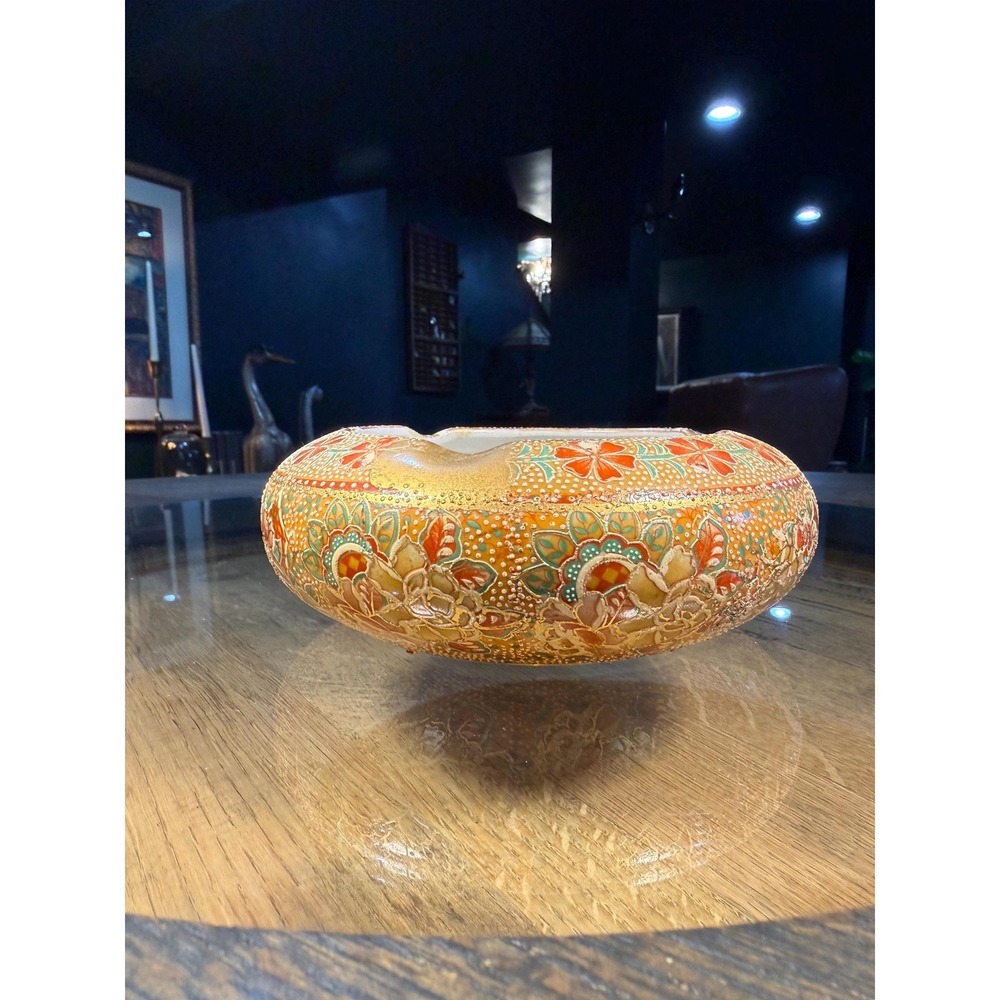 Vintage Hand-Painted Gold Floral Ceramic Ashtray | Mid Century Catchall - Picture 5 of 17